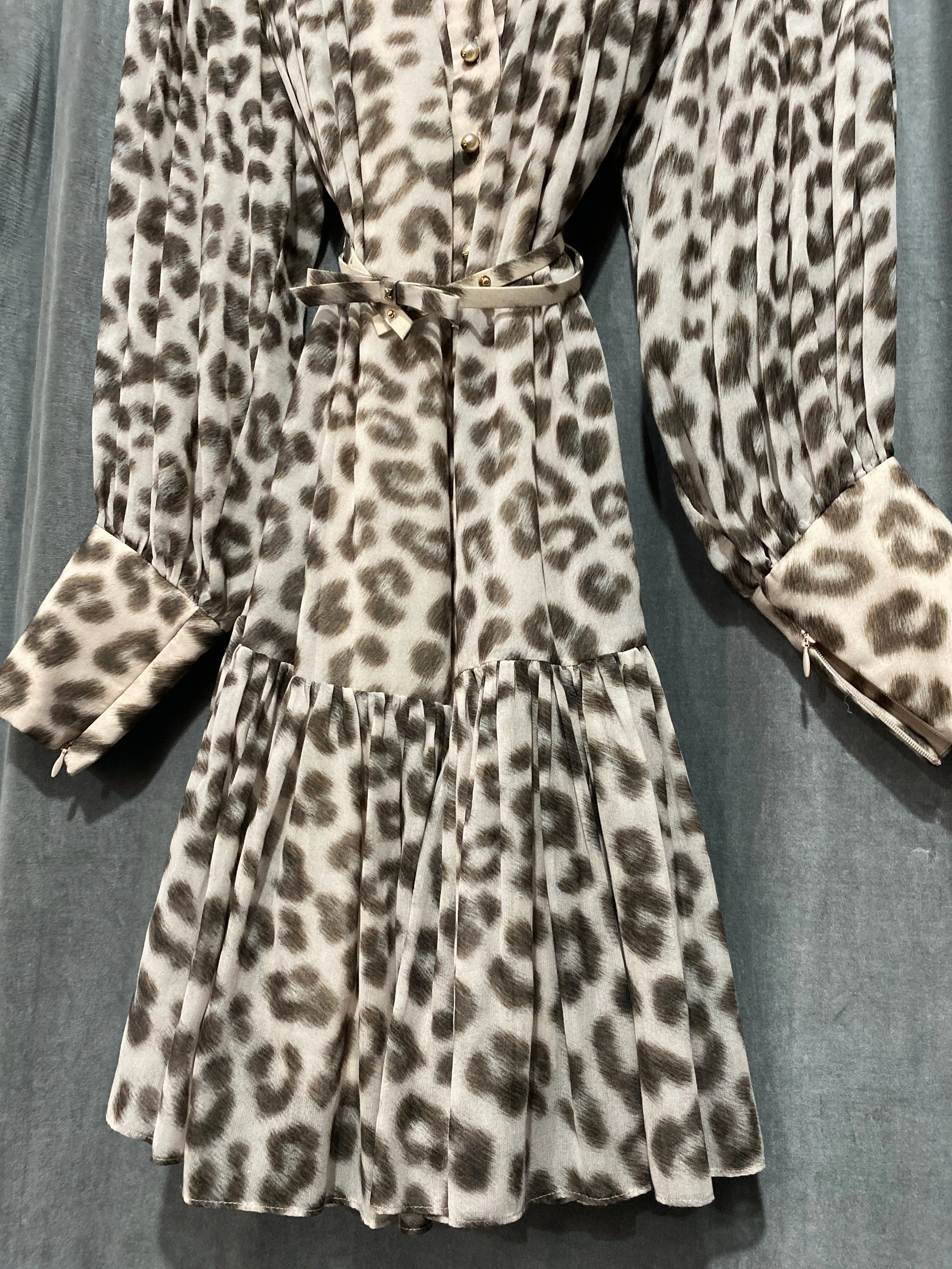 ZIMMERMANN Leopard print Long Sleeve Button Down Belted Short Dress